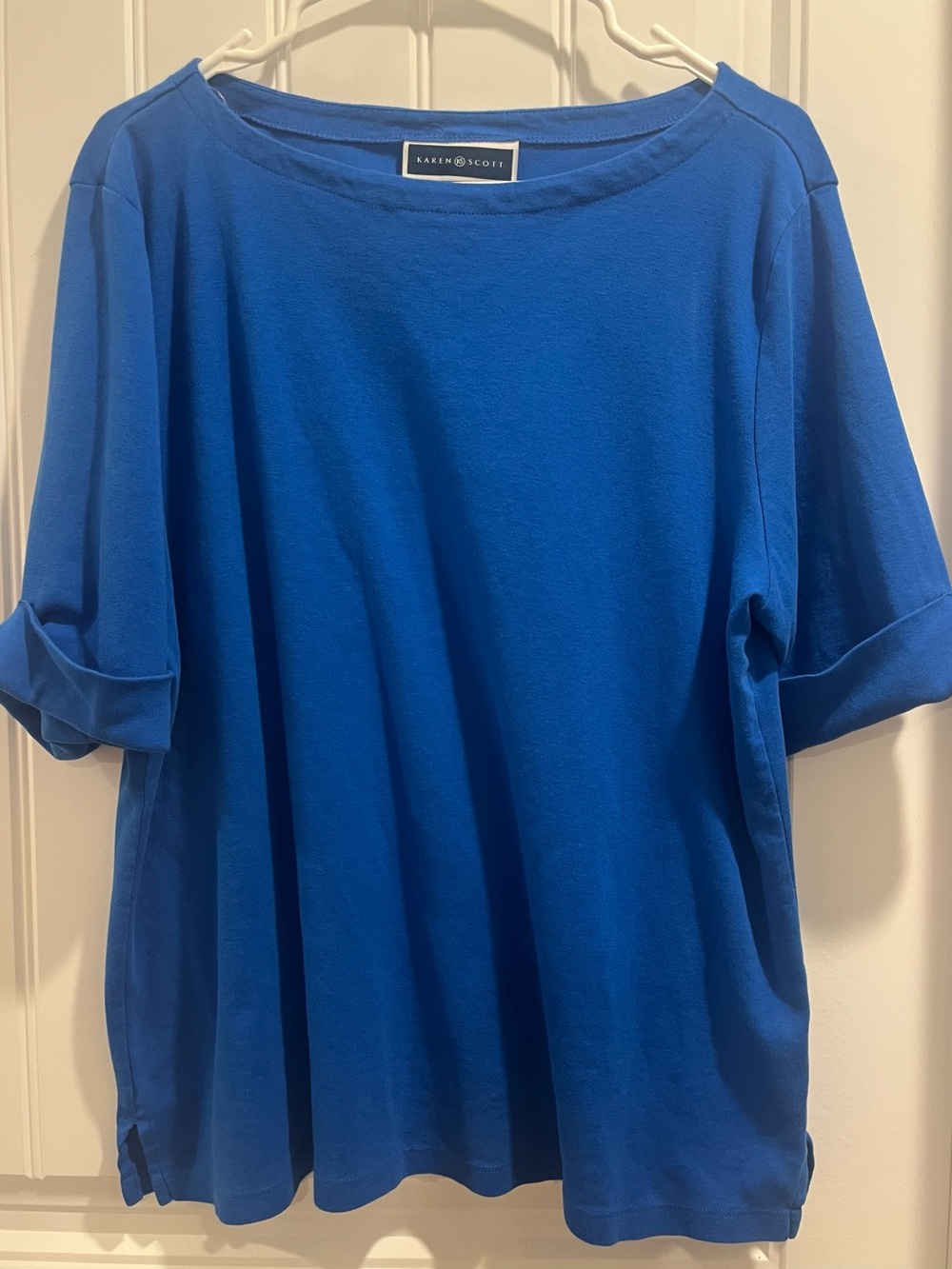 Karen Scott Blue Boatneck Short-Sleeve Top Size XXL